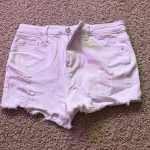 SHEIN White Distressed Jean Shorts